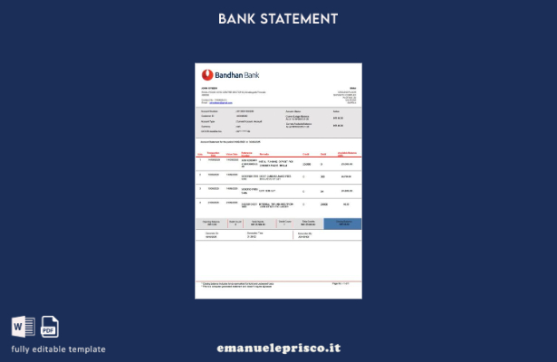 modello di parole dell'estratto conto bancario India Bandhan in stile verificato